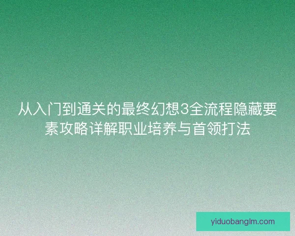 从入门到通关的最终幻想3全流程隐藏要素攻略详解职业培养与首领打法