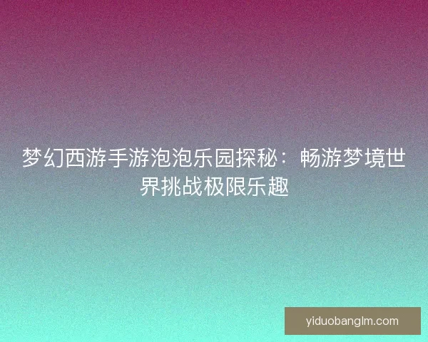 梦幻西游手游泡泡乐园探秘：畅游梦境世界挑战极限乐趣