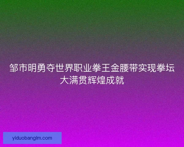 邹市明勇夺世界职业拳王金腰带实现拳坛大满贯辉煌成就 邹市明勇夺世界职业拳王金腰带实现拳坛大满贯辉煌成就